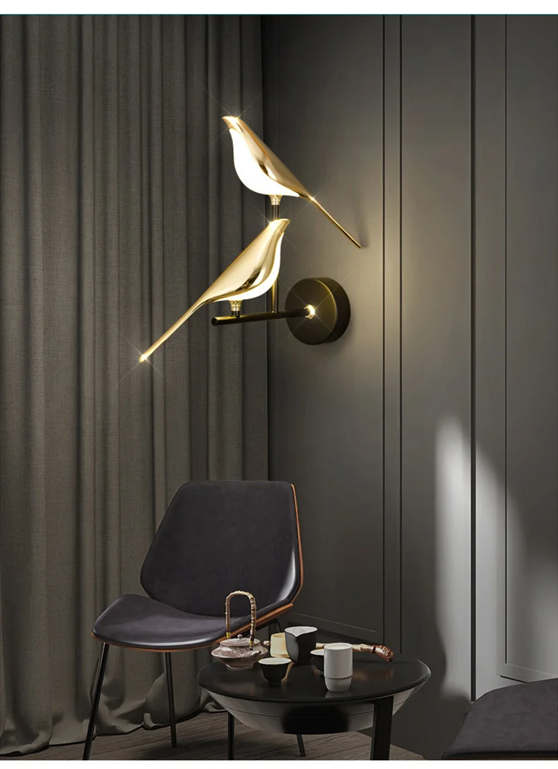 Nordic LED Golden Bird Wall Lamp Parlor Bar Bedside Hanging Light Novelty Rotatable Wall Lamp Bedroom Bedside Indoor Sconce