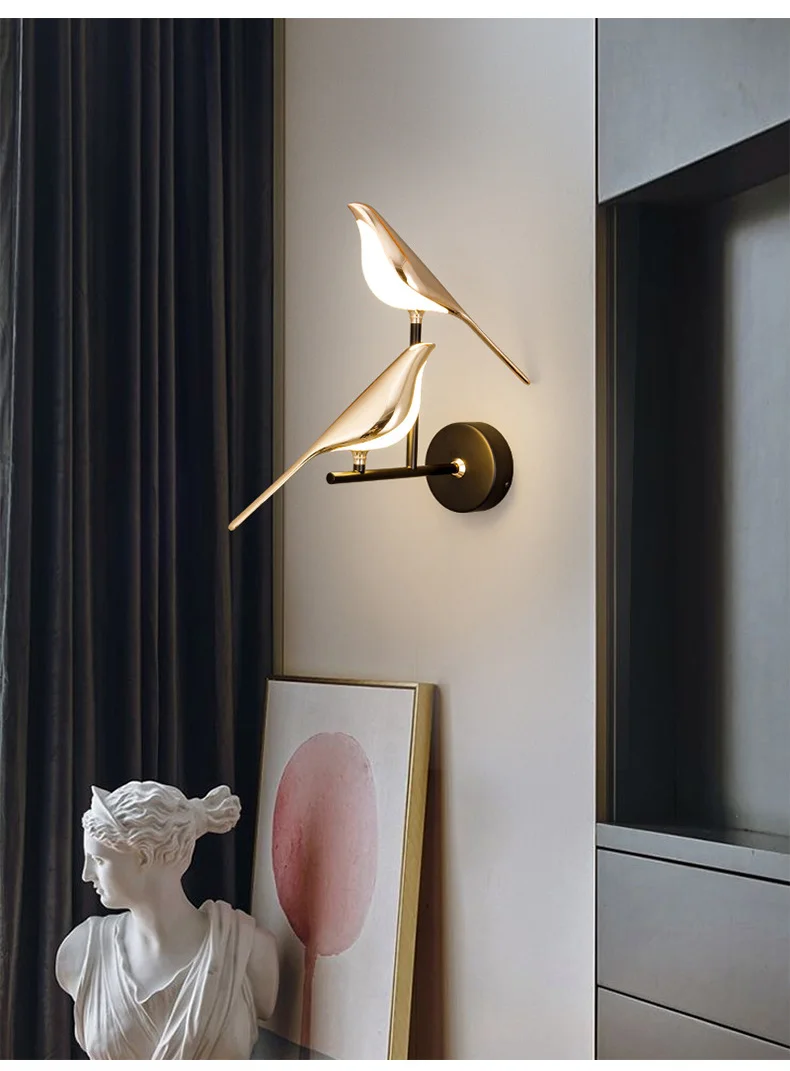 Nordic LED Golden Bird Wall Lamp Parlor Bar Bedside Hanging Light Novelty Rotatable Wall Lamp Bedroom Bedside Indoor Sconce