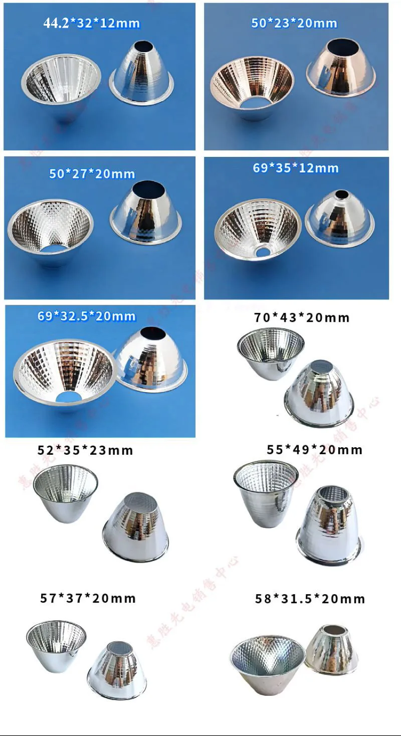 Optical LED Aluminium Reflector Cup for COB Lamp Bead 20-126mm 15-120 Degree Lampshade Replacement Reflective Bowl for DIY Light