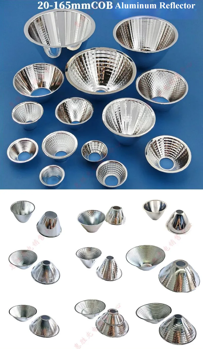 Optical LED Aluminium Reflector Cup for COB Lamp Bead 20-126mm 15-120 Degree Lampshade Replacement Reflective Bowl for DIY Light