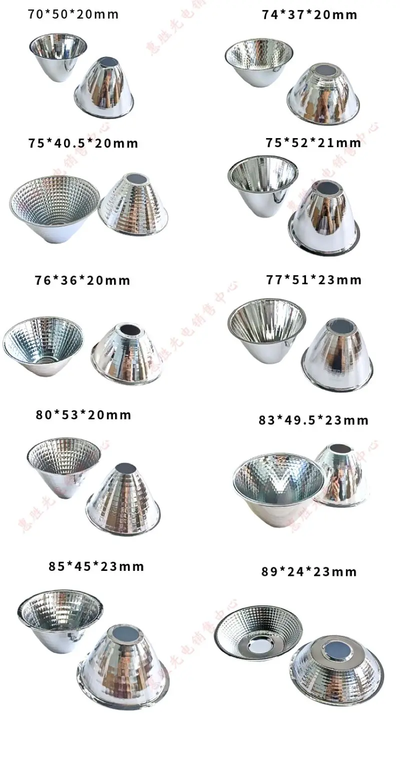 Optical LED Aluminium Reflector Cup for COB Lamp Bead 20-126mm 15-120 Degree Lampshade Replacement Reflective Bowl for DIY Light