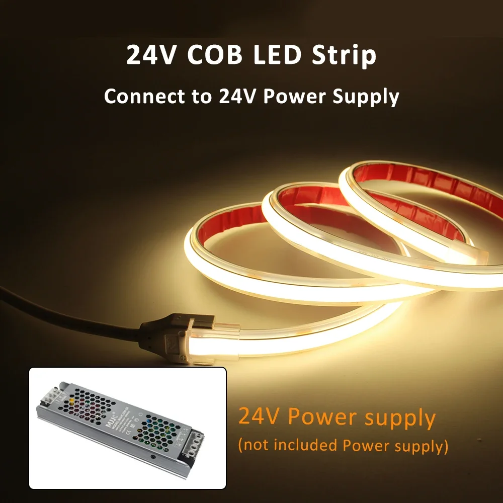 AC 220V IP68 Waterproof COB LED Strip Lights DC 24V Tape Lamp with 2Pin Wires 3000K 4000K 6000K Flexible Ribbon for Home Decor
