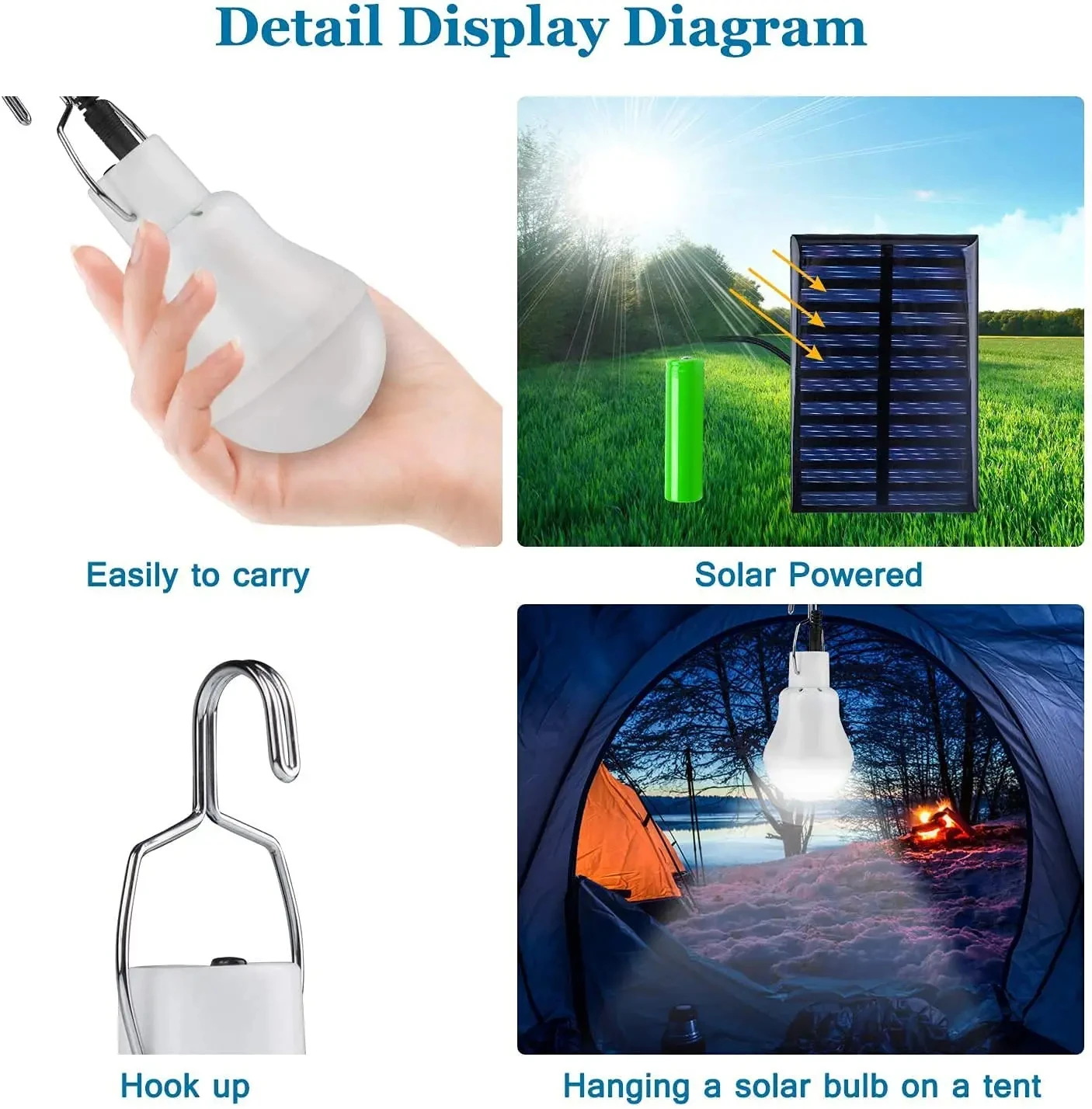 LED Hanging Solar Light Waterproof USB Charged Emergency Sunlight Powered Lamp Outdoor Indoor House Solar Bulb Light