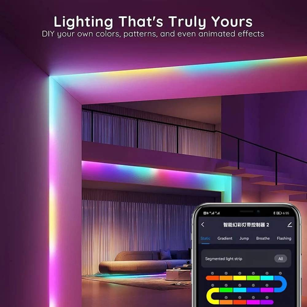 WiFi COB RGBIC LED Strip 12V 2m 3m 5m 10m WS2811 Dream Color Addressable Room Light Decor Remote Control Fr Alexa Home Assistant