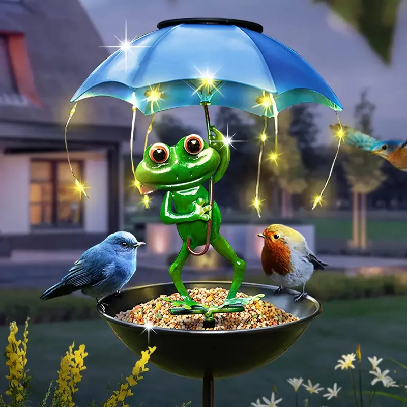 Frog Statue Solar Lawn Lamp Outdoor Hummingbird Feeding Dispenser Solar Powered LED Light String for Yard Path Lawn Garden Decor