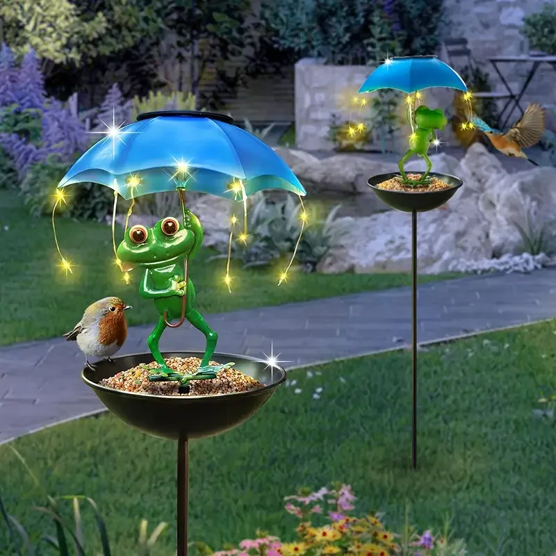 Frog Statue Solar Lawn Lamp Outdoor Hummingbird Feeding Dispenser Solar Powered LED Light String for Yard Path Lawn Garden Decor