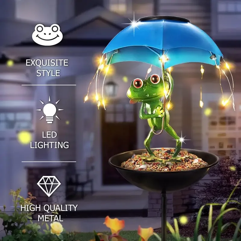 Frog Statue Solar Lawn Lamp Outdoor Hummingbird Feeding Dispenser Solar Powered LED Light String for Yard Path Lawn Garden Decor