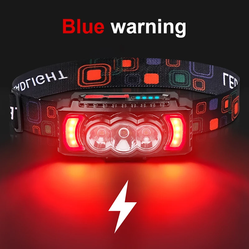 2000M SOS Super Power Headlamp USB Rechargeable LED Head Flashlight For Camping Red Flashing Safety Emergency Light Rechargeable