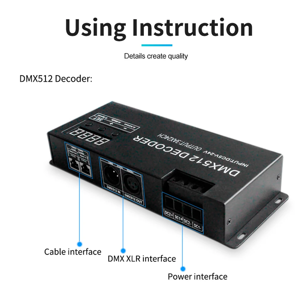 CENFAYA LED DMX 24CH Digital Display Decoder Dimming Driver LED DMX512 Controller for RGBW Strip Light DC5-24V 3A/CH Stage Light