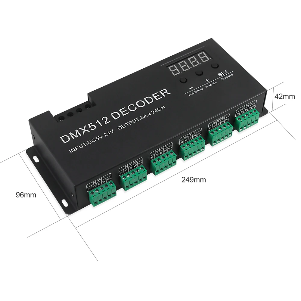 CENFAYA LED DMX 24CH Digital Display Decoder Dimming Driver LED DMX512 Controller for RGBW Strip Light DC5-24V 3A/CH Stage Light