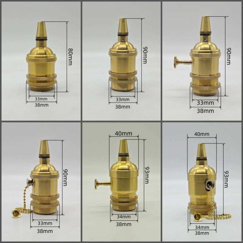 Solid Brass E26/E27 Lampholder with Cord Grip - UL & CE Certified for Pendant Lights