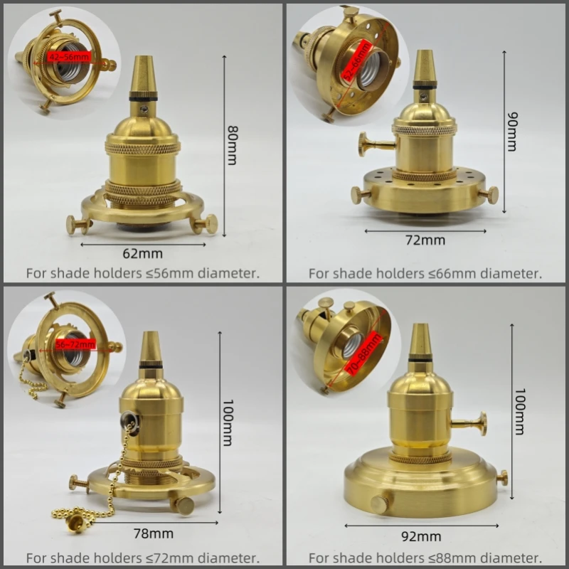 Solid Brass E26/E27 Lampholder with Cord Grip - UL & CE Certified for Pendant Lights