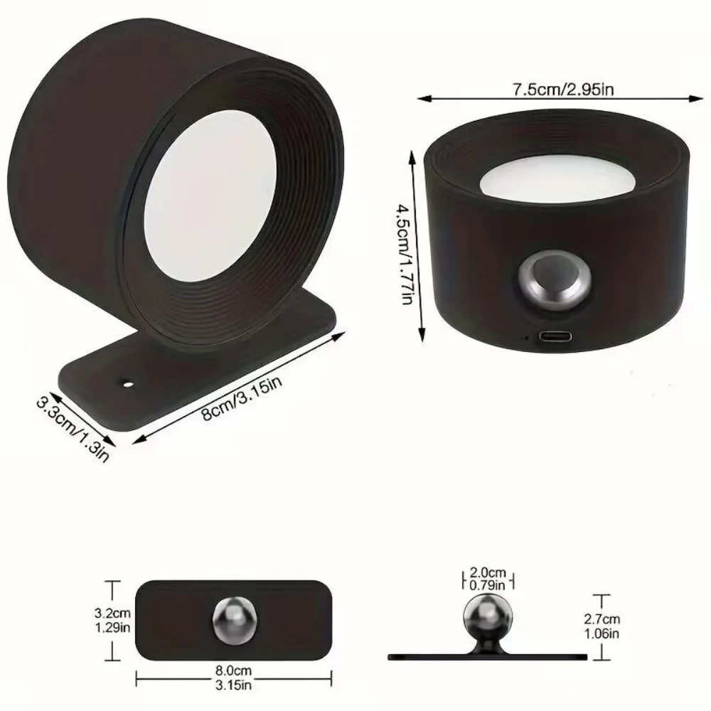 New USB Rechargeable 360 Degree Rotate Magnetic Wall Lamp Touch Control LED Mounted Reading Wall Light For Bedroom