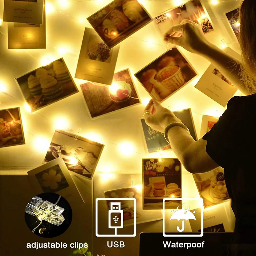 Photo Clip String Lights LED Fairy Lights Picture Clips USB Powered String Light with Clips for Bedroom Christmas Party Decor