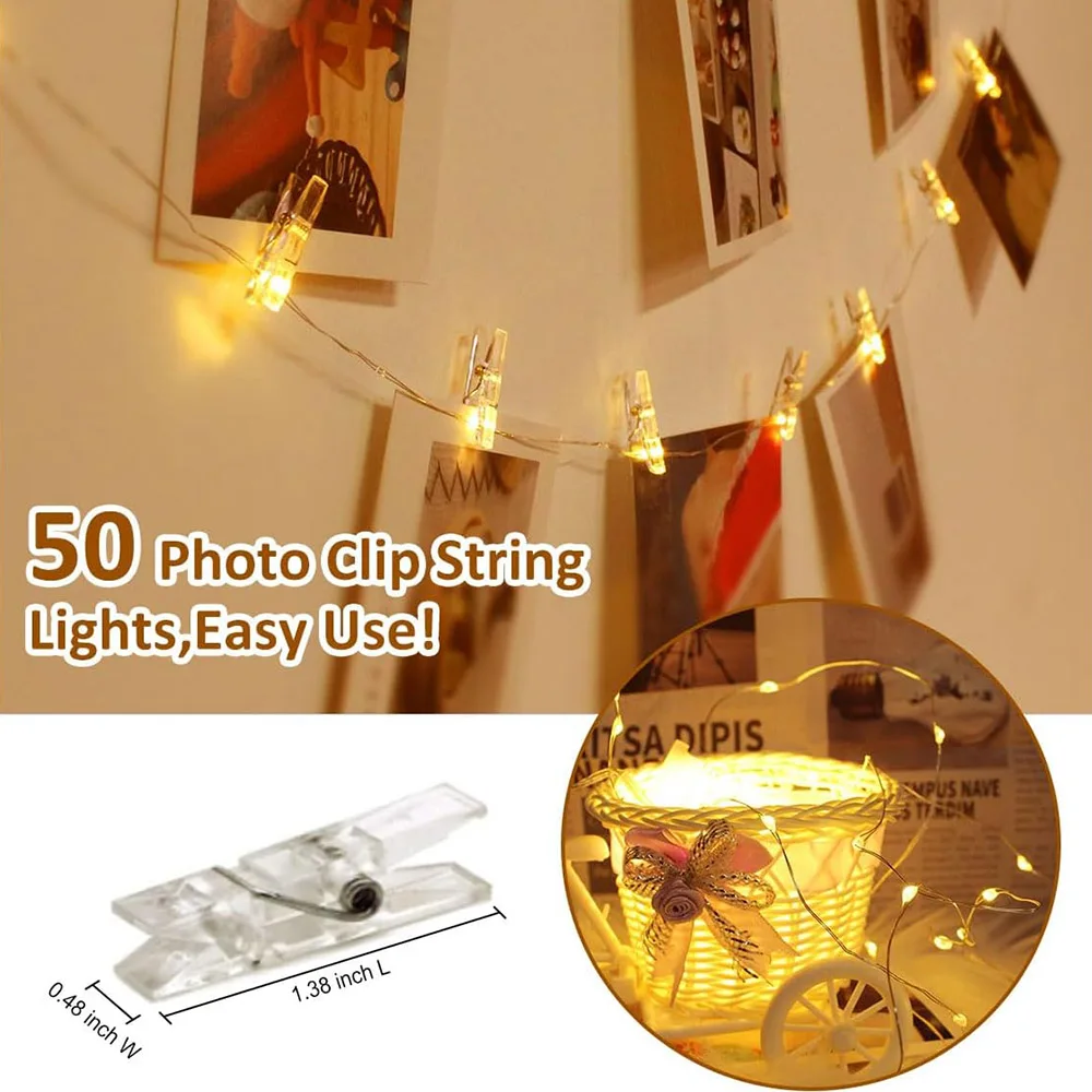 Photo Clip String Lights LED Fairy Lights Picture Clips USB Powered String Light with Clips for Bedroom Christmas Party Decor