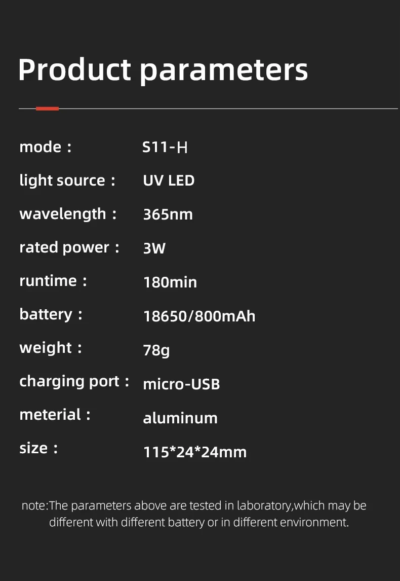 S11-H UV Flashlight 365nm Mini Ultraviolet Light Torch USB Rechargeable UV Light Inspection Lamp Pet Urine Stain Detector Tools