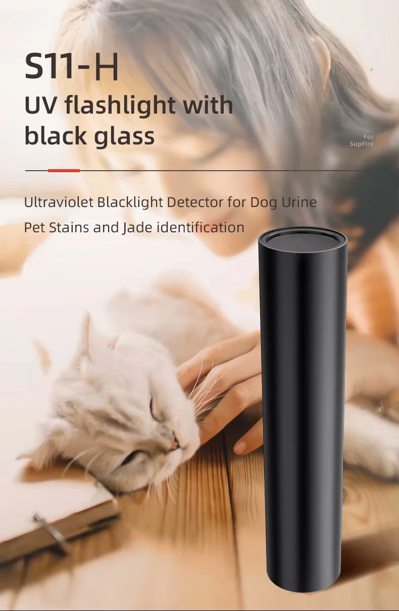 S11-H UV Flashlight 365nm Mini Ultraviolet Light Torch USB Rechargeable UV Light Inspection Lamp Pet Urine Stain Detector Tools