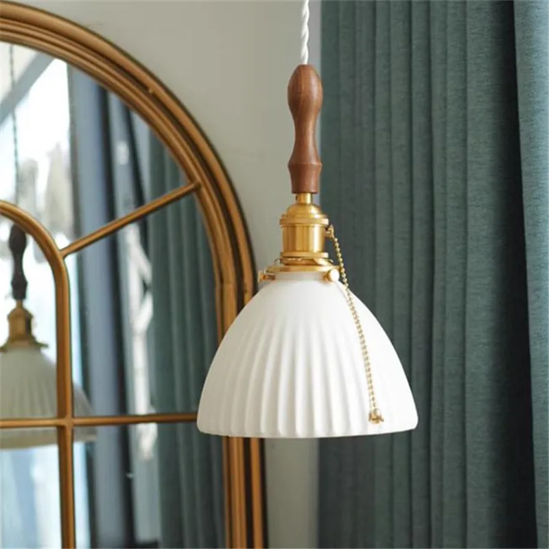 Black Walnut Handle Antique Chandelier Retro Wall Lamp Solid Wood Lighting Accessories Wooden Decorative Through-Hole Tube