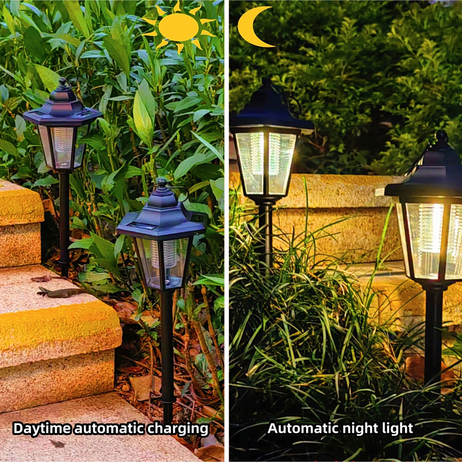 1PC/2PC Hexagonal Solar Path Lights Outdoor Hanging Lanterns Garden Decorative Lighting Solar-Powered Walkway Lights