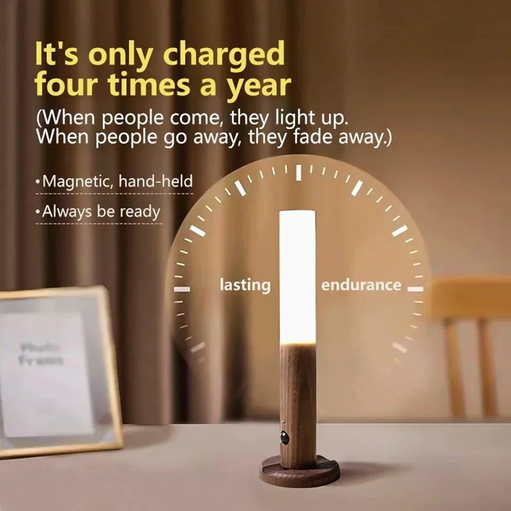 Magnetic Wall Sconces Light Motion Sensor Rechargeable no wiring Lights Wooden For Home Room Decor Bedroom Stair Night Lighting