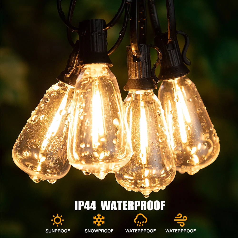 33FT Retro LED Street Garland ST38 EU 7.6M 10M 15M 20M Connectable LED String Lights IP44 Waterproof Outdoor Decoration Bulbs