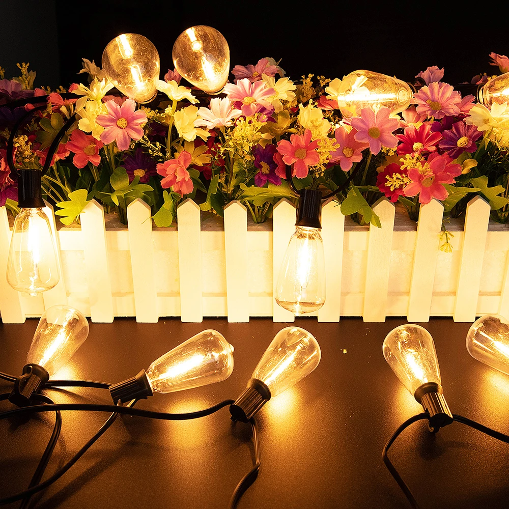 33FT Retro LED Street Garland ST38 EU 7.6M 10M 15M 20M Connectable LED String Lights IP44 Waterproof Outdoor Decoration Bulbs