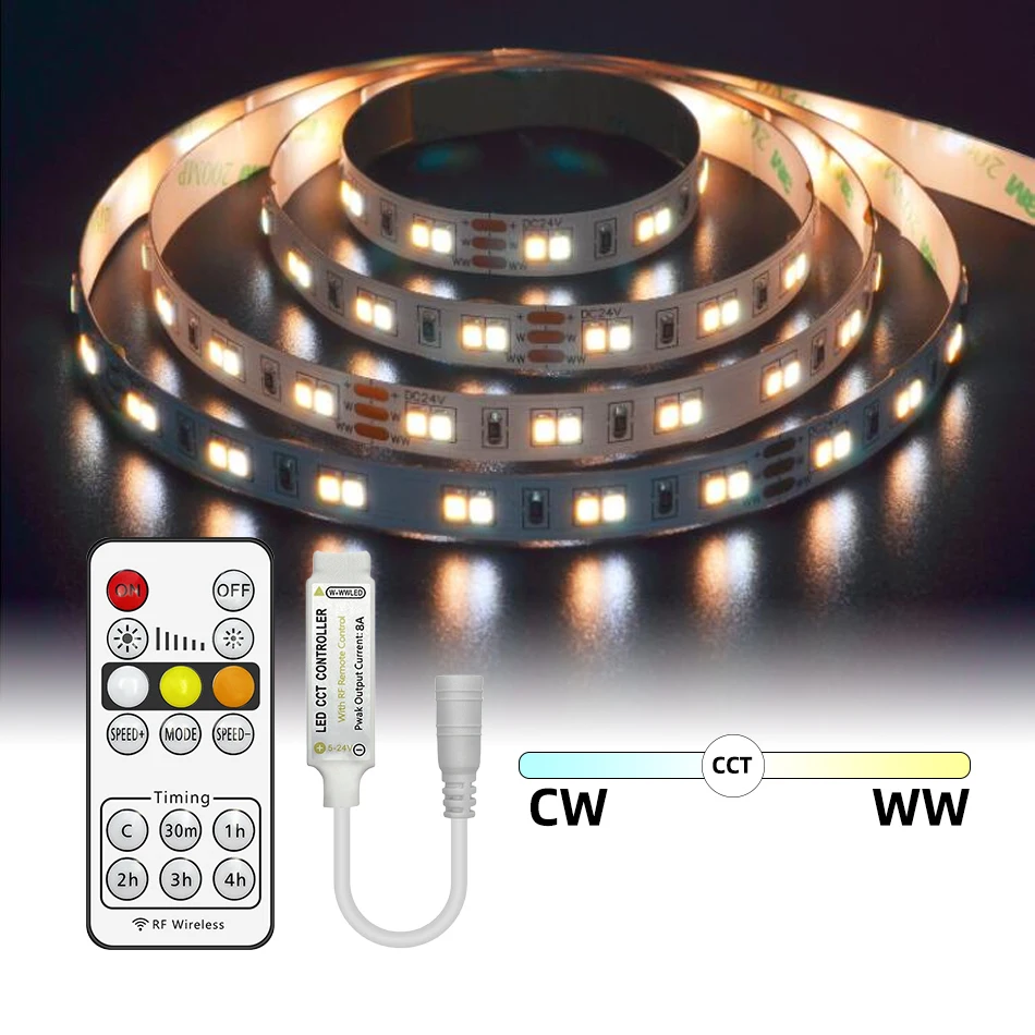 Dual Color LED 5V 12V 24V Dimmer RF Wireless Remote Control DC USB Plug 3 Pin 2700-6500K PWM Controller for CCT 5050 Strip Light