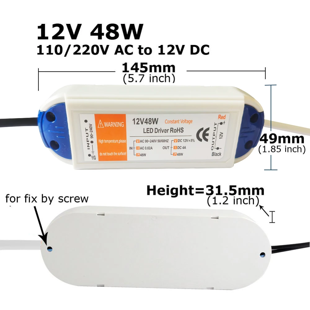 12 Volt Power Supply 12V LED Driver 18W 28W 48W 72W 100W AC 110V 220V to 12V DC Lighting Transformer Adapter for LED Strip CCTV