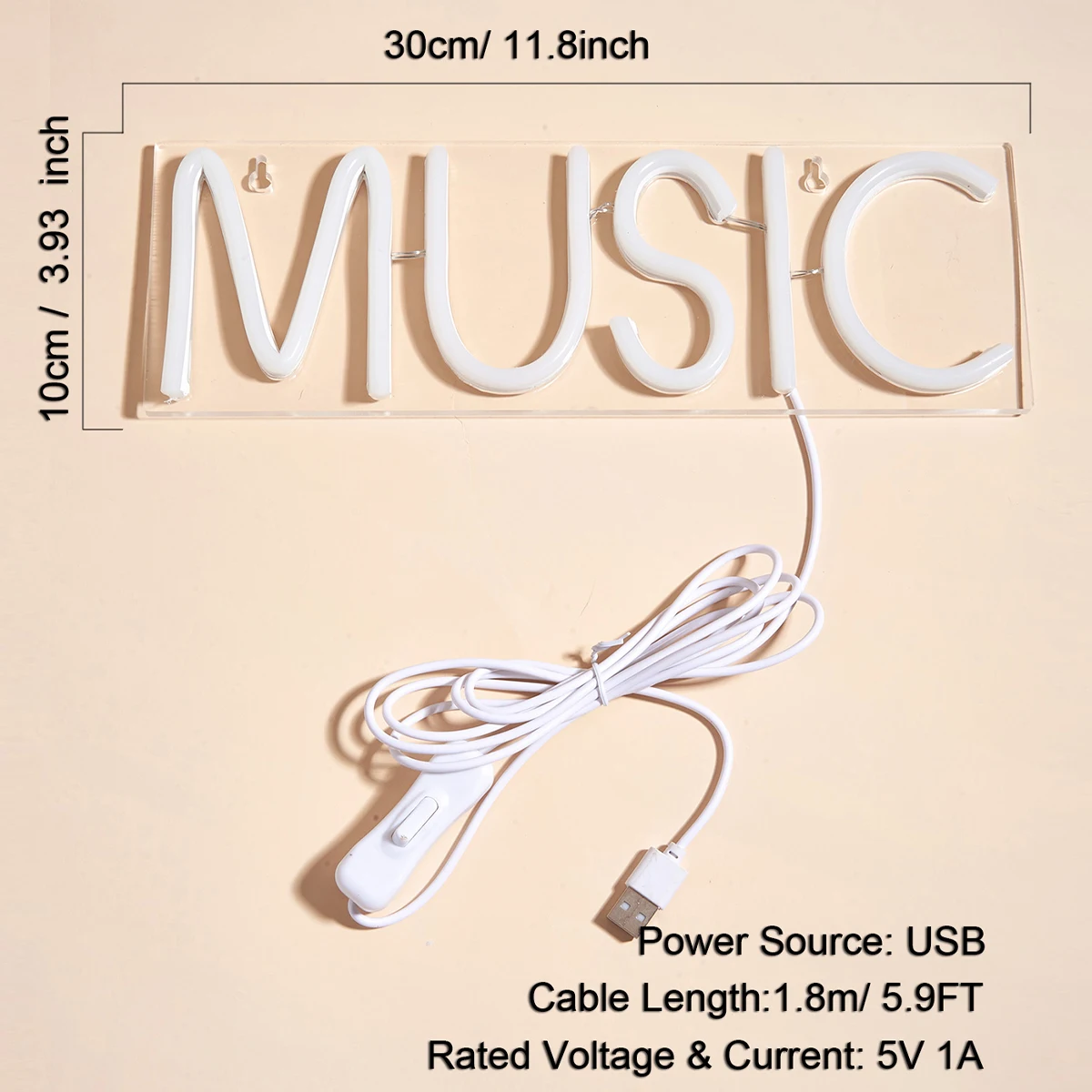 Chi-buy LED Neon MUSIC USB Powered Neon Signs Night Light 3D Wall Art & Game Room Bedroom Living Room Decor Lamp Signs