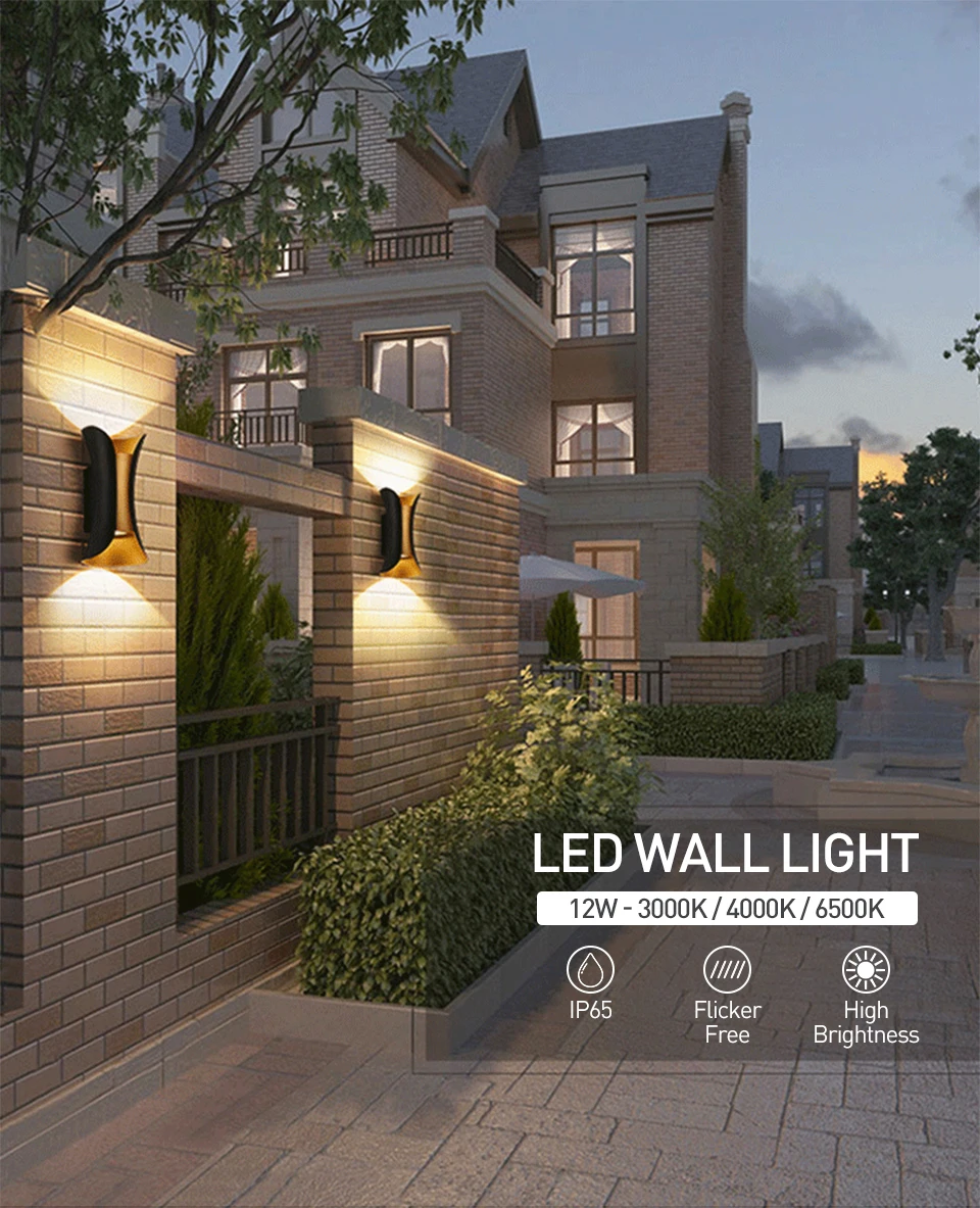 LED Wall Lamp 12W Aluminum IP65 Waterproof Ourdoor Wall Lights Garden Porch Modern Indoor Nordic Sconce Lamp Decoration Lighting
