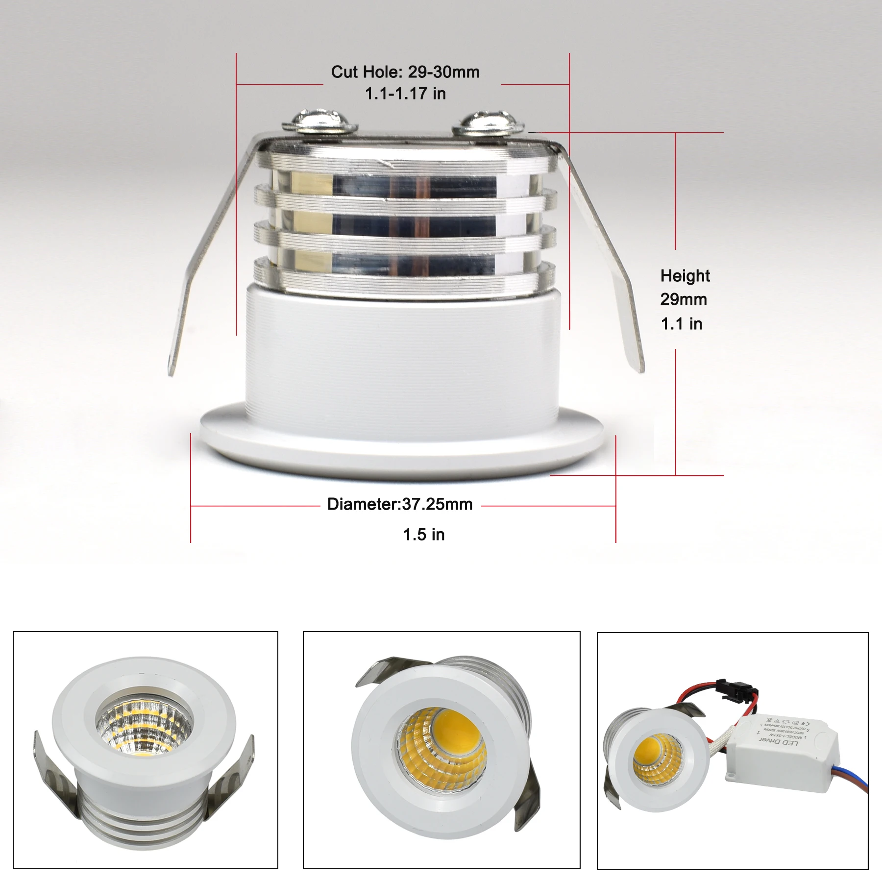 Small Recessed Ceiling LED Spot Light COB 3W 110V 220V Dimmable Driver Included for Home Showcase Cabinet Hotel Skirting Etc