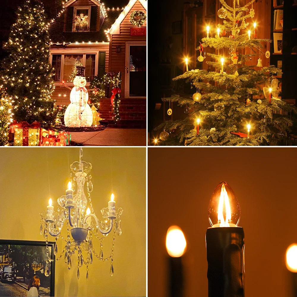 E12 E14 1W Chandelier Candle Light Bulbs Low Wattage C7 Dimmable Amber Glass Edison Small Lamp Bulb For Party Patio Indoor Decor