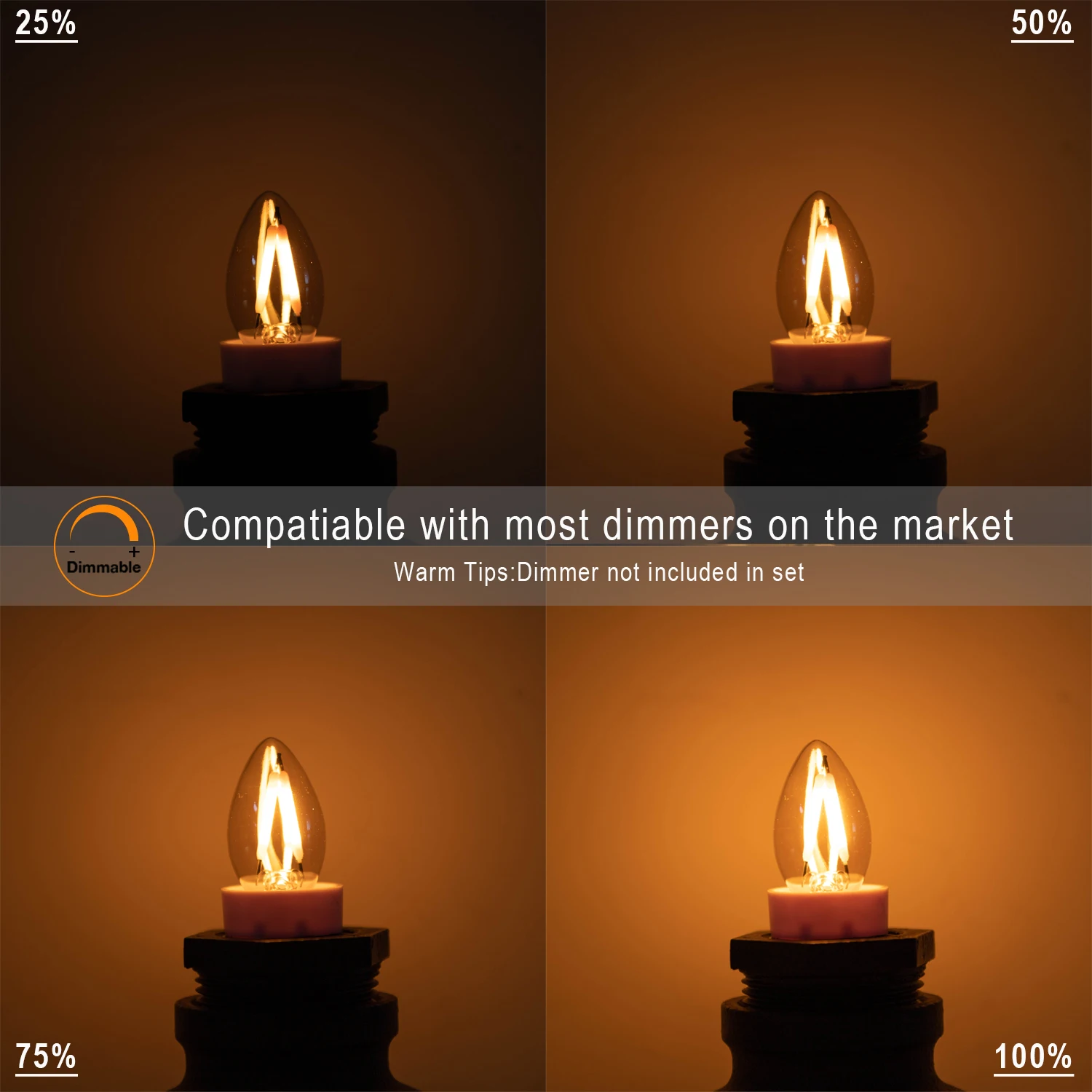 E12 E14 1W Chandelier Candle Light Bulbs Low Wattage C7 Dimmable Amber Glass Edison Small Lamp Bulb For Party Patio Indoor Decor