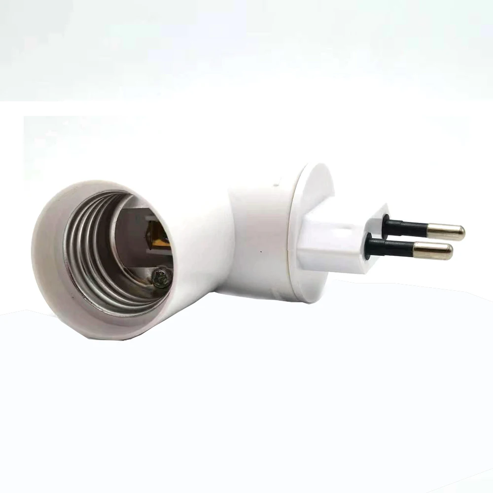 1pcs 90° Elbow Plug EU to E27 Led Light Base European E26 Lamp Holder Converter Socket with Switch White 6A 250V