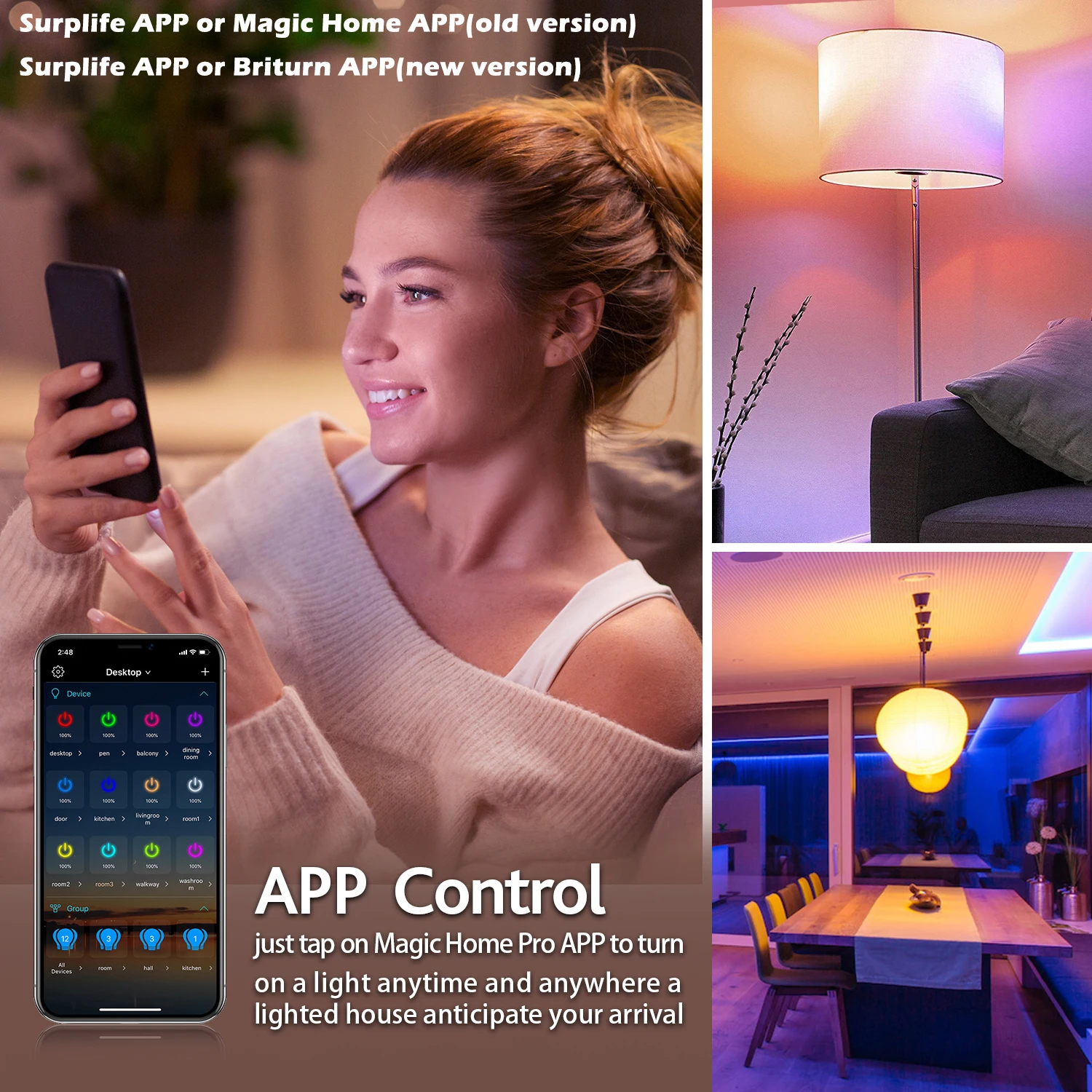 1pcs RGBWW LED Bulb E26 E27 110V 220V 9W 10W Surplife App Music Control Work with Alexa Google Home Bedroom Lighting