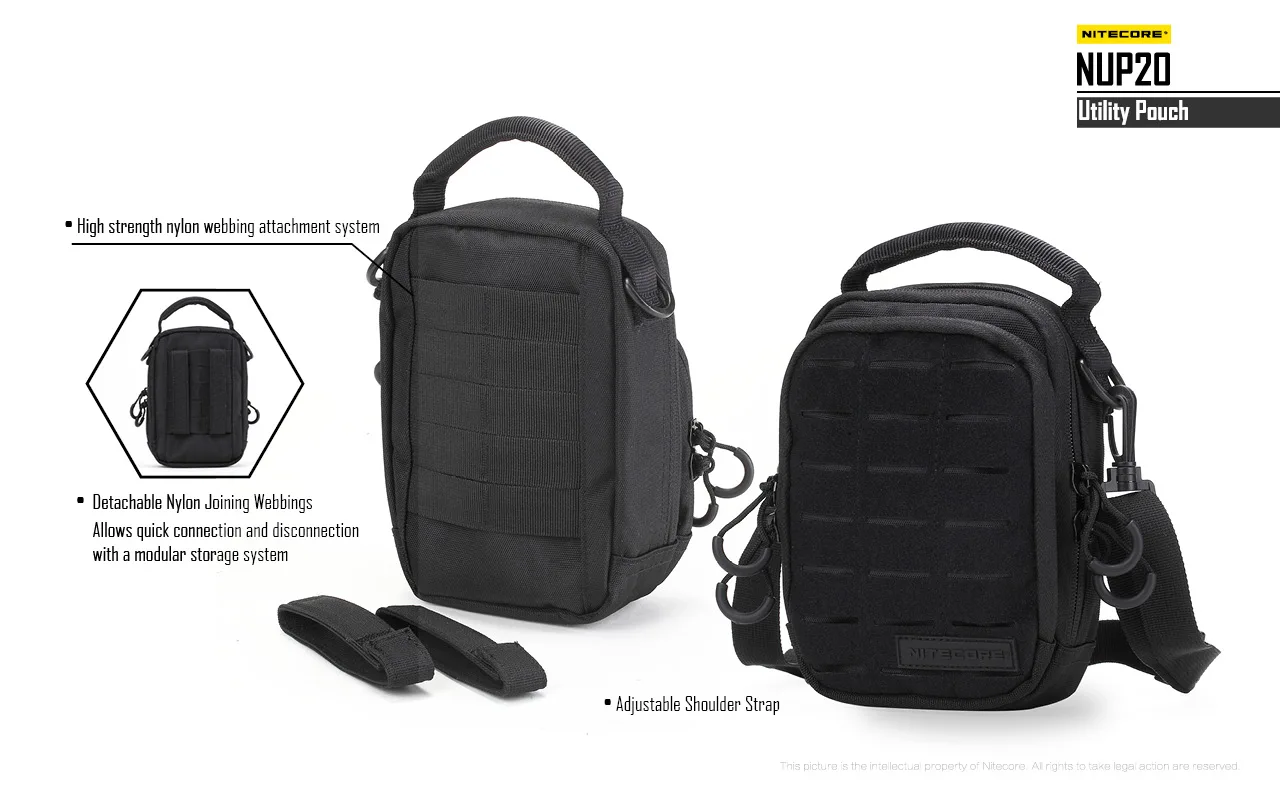 NITECORE NUP10 NUP20 Pocket Pouch Black Sling Bag 1000D Nylon Handbag Tactical Crossbody Bag Molle System Waist Bags Men Women