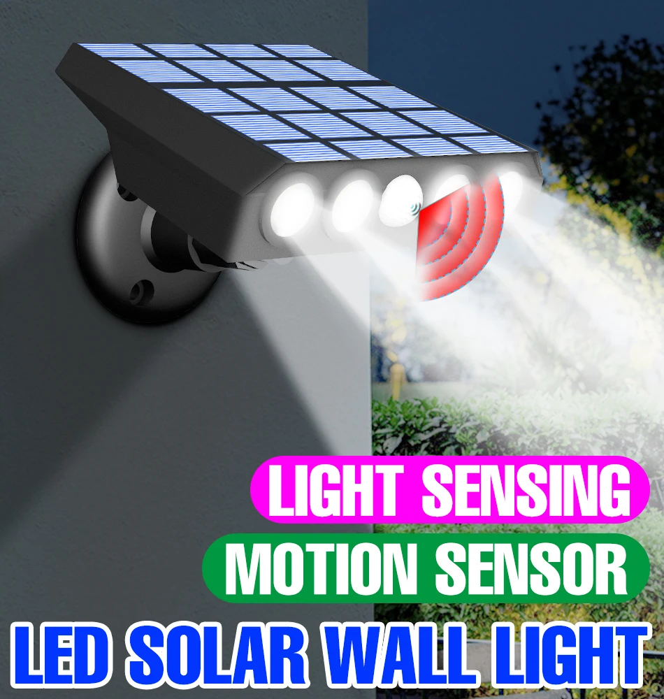 LED Solar Lights Outdoor Wall Lamp Waterproof Street Lamp For Garden Lighting Spotlight With Motion Sensor LED External Sconce