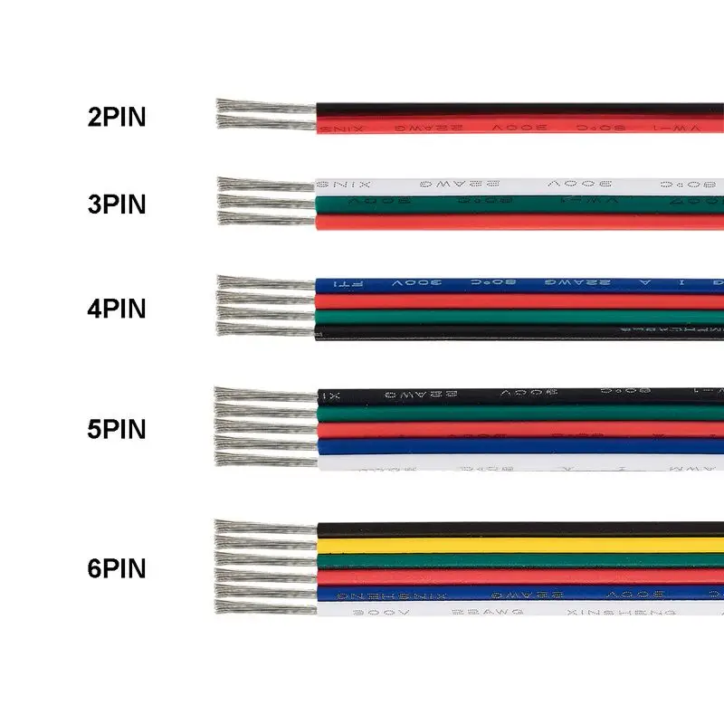 5M-100M RGB Led Connector Cable 22/20/18AWG 2/3/4/5/6Pin Electric Extension Wire for 5050 3528 WS2812B RGBW CCT LED Strip Lights