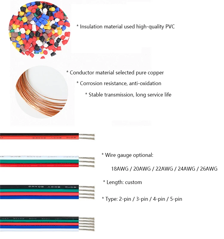 5M-100M RGB Led Connector Cable 22/20/18AWG 2/3/4/5/6Pin Electric Extension Wire for 5050 3528 WS2812B RGBW CCT LED Strip Lights