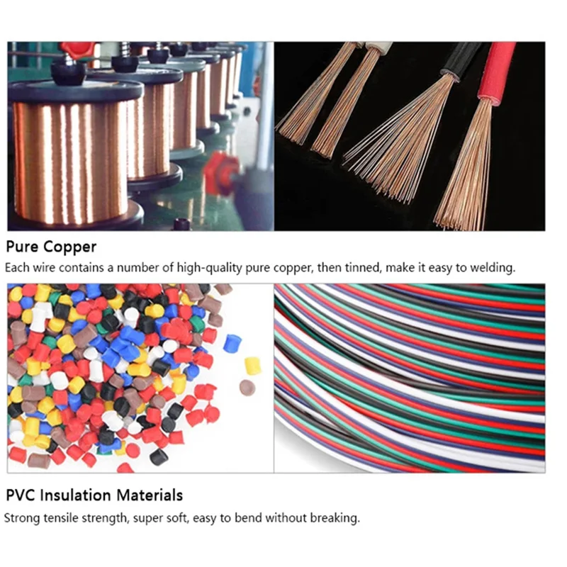 5M-100M RGB Led Connector Cable 22/20/18AWG 2/3/4/5/6Pin Electric Extension Wire for 5050 3528 WS2812B RGBW CCT LED Strip Lights