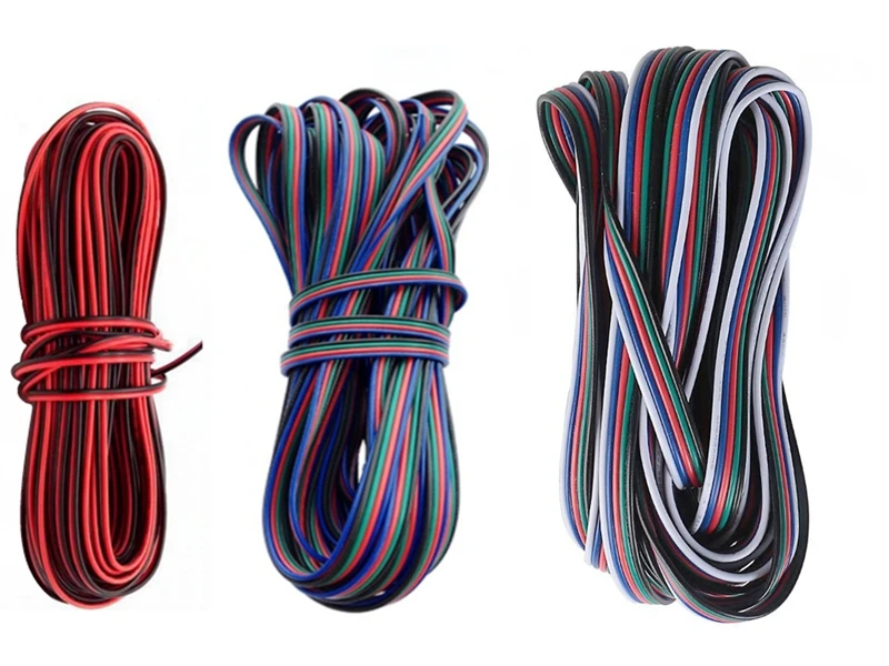 5M-100M RGB Led Connector Cable 22/20/18AWG 2/3/4/5/6Pin Electric Extension Wire for 5050 3528 WS2812B RGBW CCT LED Strip Lights