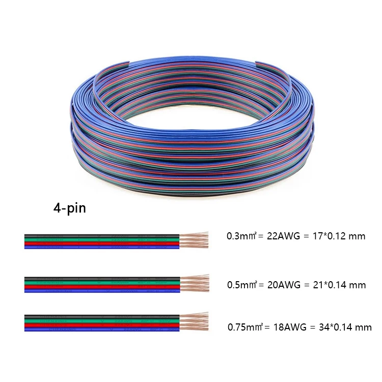 5M-100M RGB Led Connector Cable 22/20/18AWG 2/3/4/5/6Pin Electric Extension Wire for 5050 3528 WS2812B RGBW CCT LED Strip Lights