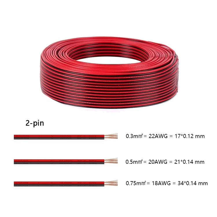 5M-100M RGB Led Connector Cable 22/20/18AWG 2/3/4/5/6Pin Electric Extension Wire for 5050 3528 WS2812B RGBW CCT LED Strip Lights