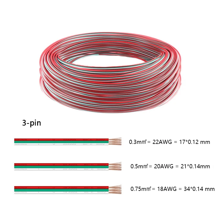 5M-100M RGB Led Connector Cable 22/20/18AWG 2/3/4/5/6Pin Electric Extension Wire for 5050 3528 WS2812B RGBW CCT LED Strip Lights