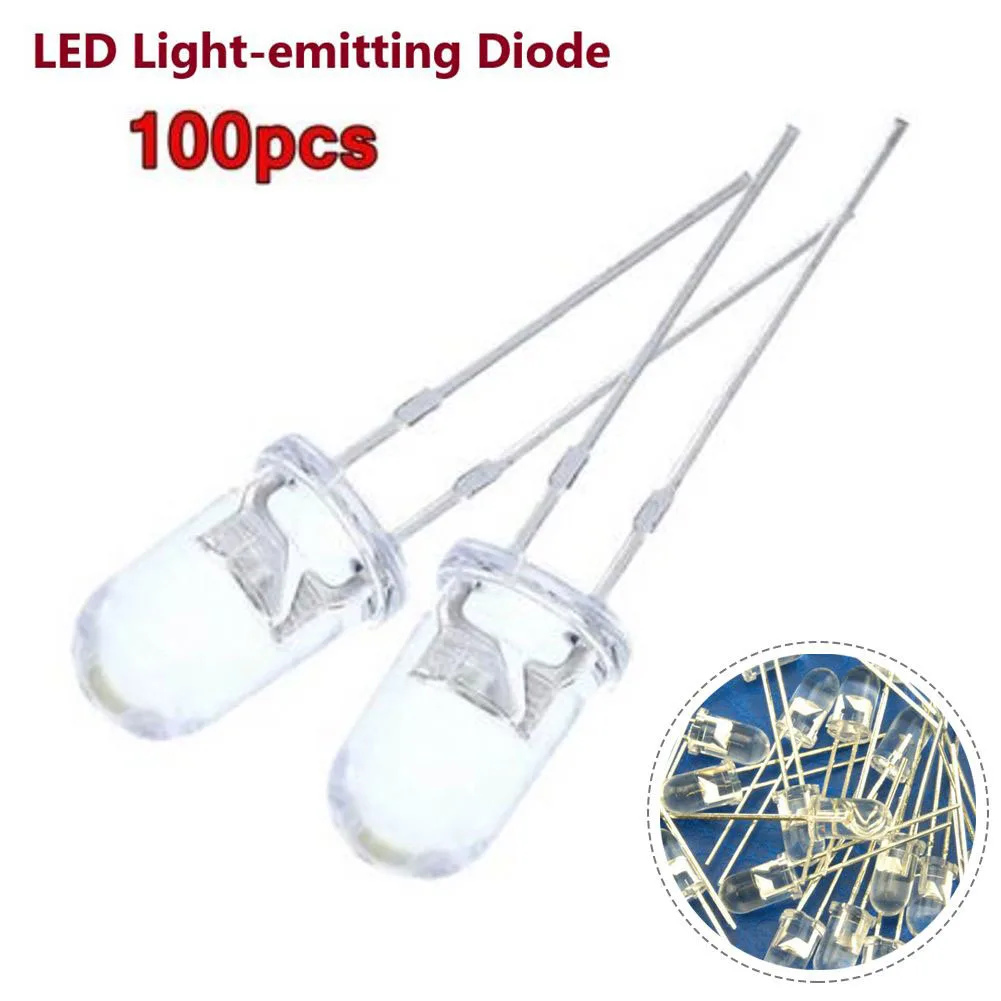 100PCS Super Bright LED Lights 5mm Red/Blue/Green/White/Yellow LED Transparent Bulb NA Socket Dome Lighting Bulbs