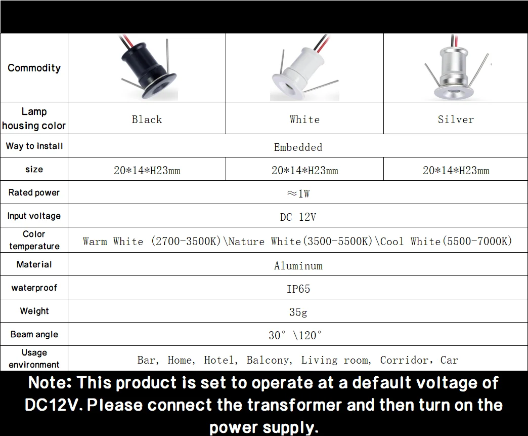 1W Mini Spotlight RGB IP65 KTV Spot Leds Lights 12V Ceiling Focos Downlight Stair Cabinet Spots Lamp with Transformer 220V~265V