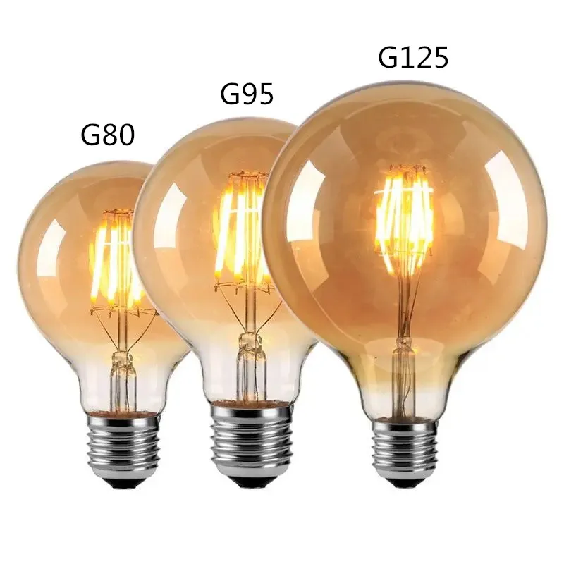 LED Edison Filament Light Retr Bulb Brown Golden T45 G80 G95 G125 4W 8W 2700K  E27 AC 220V 110V Dimmer Restaurant Bedroom