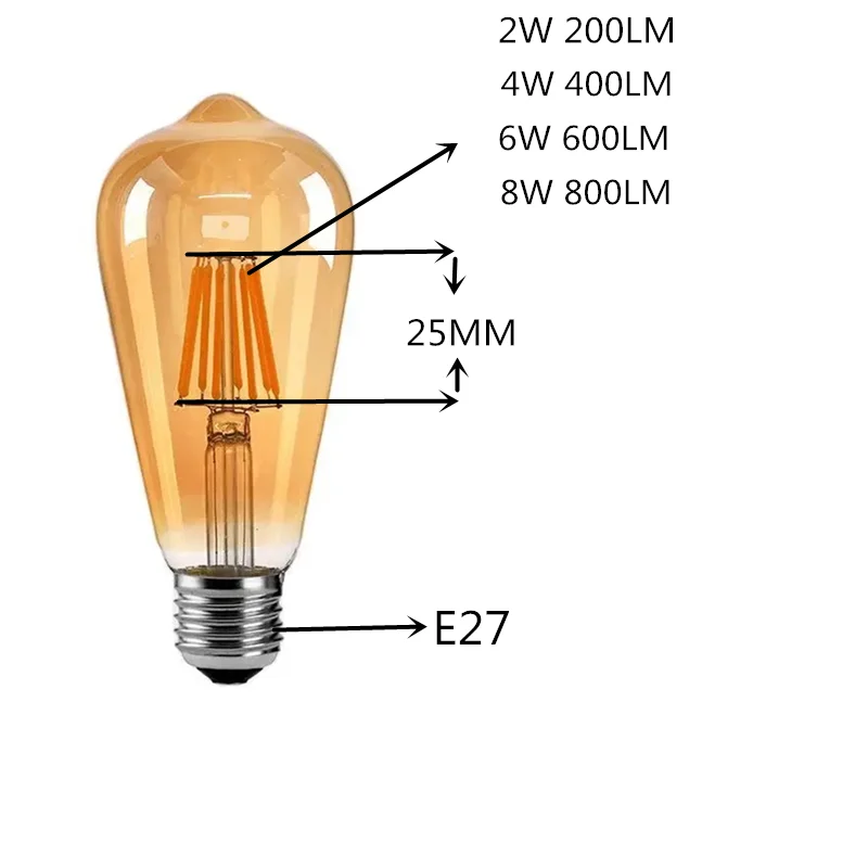 LED Edison Filament Light Retr Bulb Brown Golden T45 G80 G95 G125 4W 8W 2700K  E27 AC 220V 110V Dimmer Restaurant Bedroom