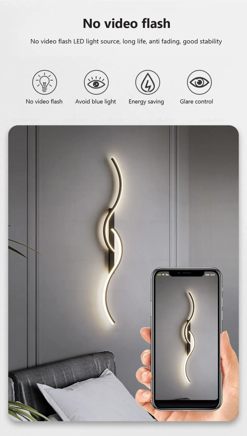 Modern LED Wall Lamp Minimalist Led Light Bedroom Bedside Long Strip Wall Sconces Living Room Sofa Home Indoor Lighting Fixture