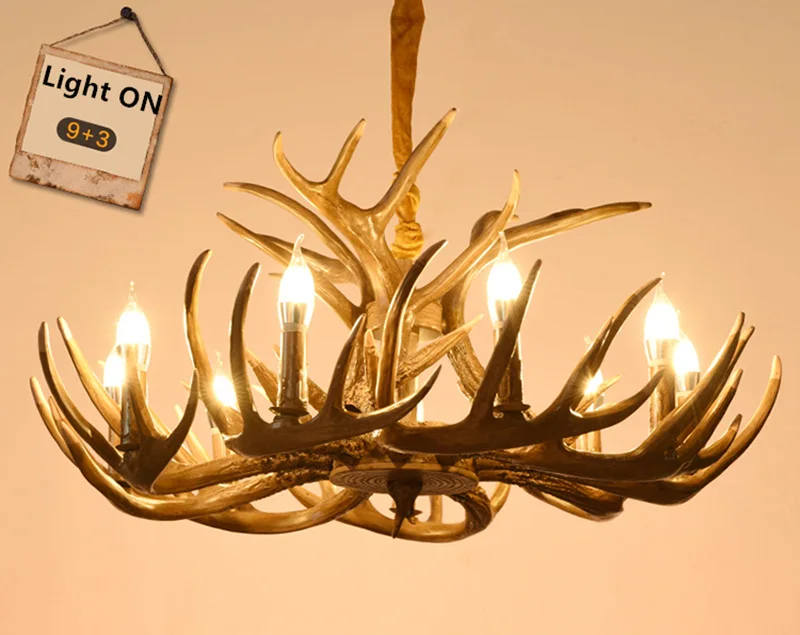 Vintage Deer Chandelier Lighting Retro Antler Chandelier for Living Room Church Lustres Luminaria Resin Deer Horn Hanging Lamp